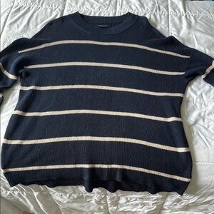 American Eagle Outfitters Blue and Cream Crew Neck Sweater